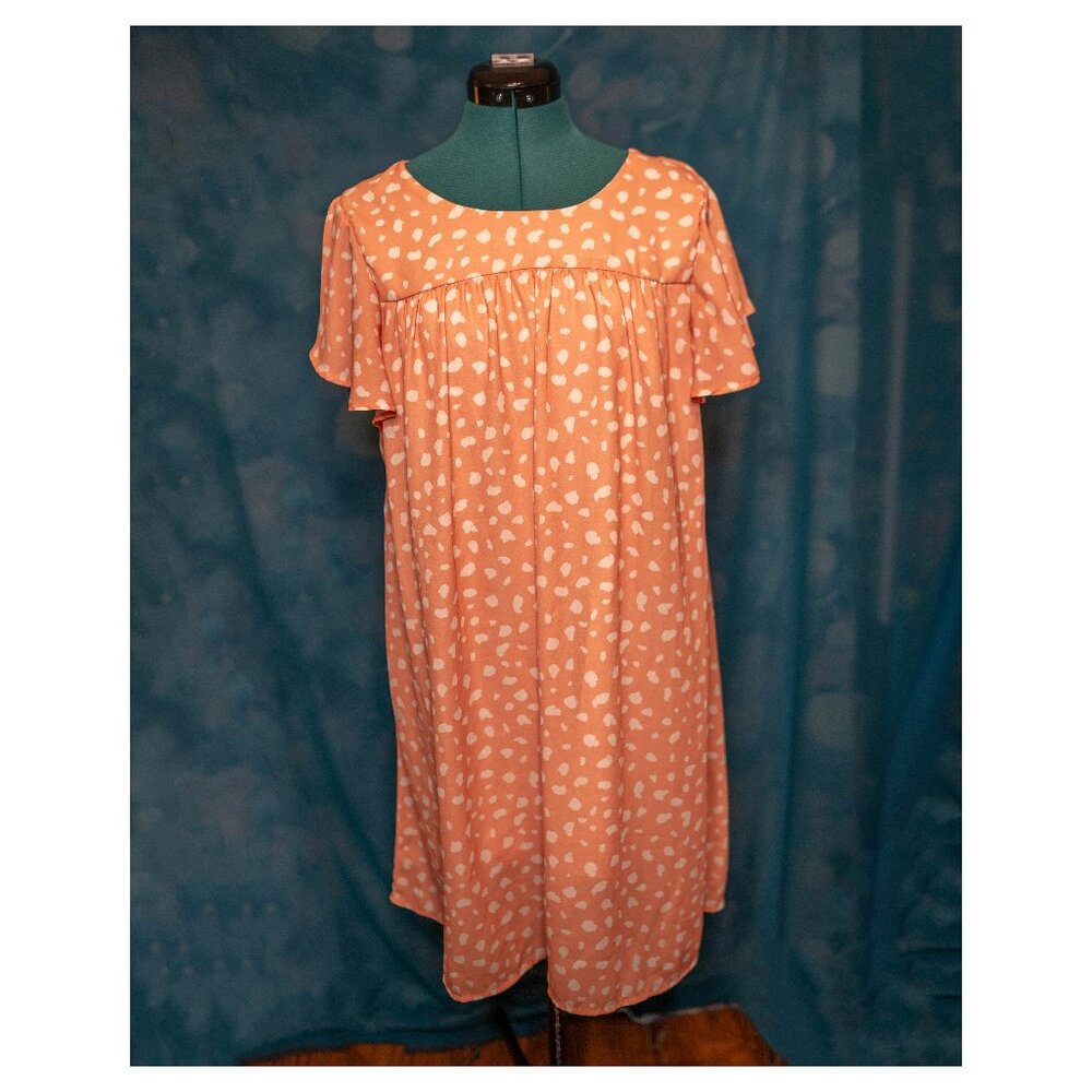 CLEARANCE Heyson Peach Polka Dot Ruffle Off-Shoulder Dress – Size M